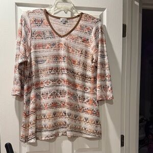 Avenue Women's Striped 3/4 Sleeve Top - Brown and Orange